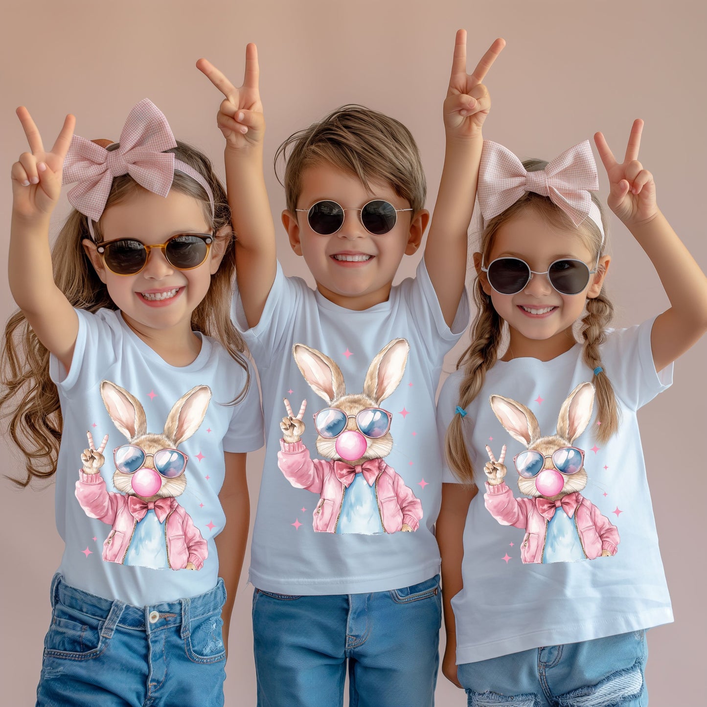Retro Bubble Gum Blowing Peace Bunny Tshirt