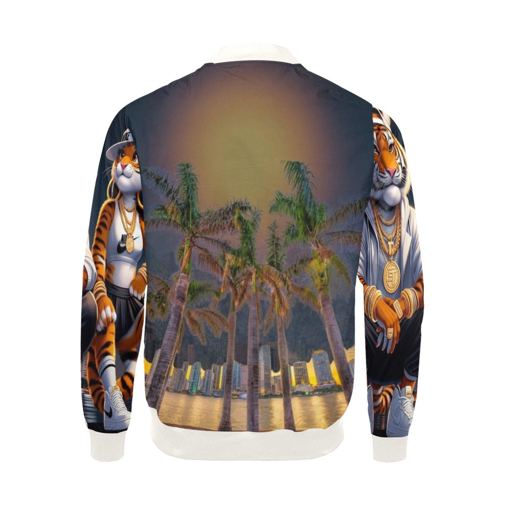 Miami Tiger Love White Collar All Over Print Bomber Jacket for Men