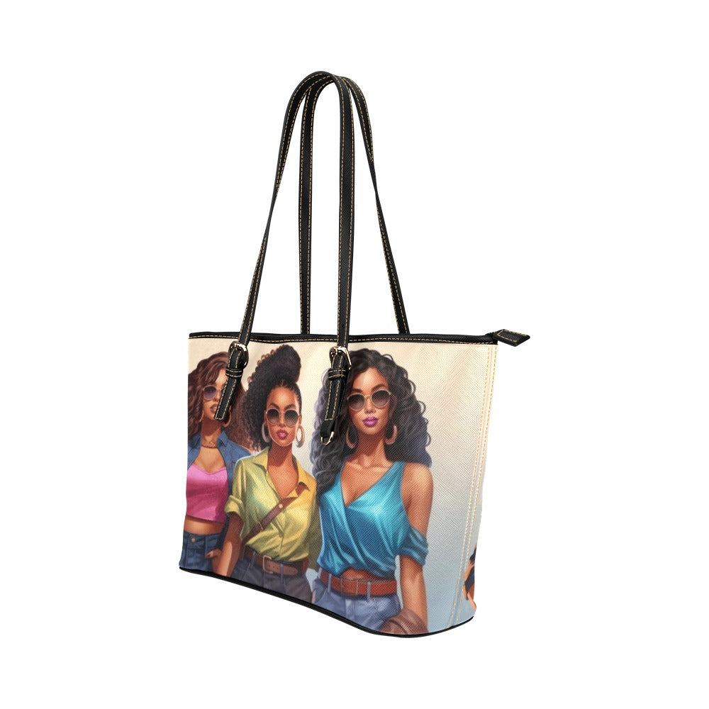 Pretty Girls1 Leather Tote Bag/Small (Model 1651)