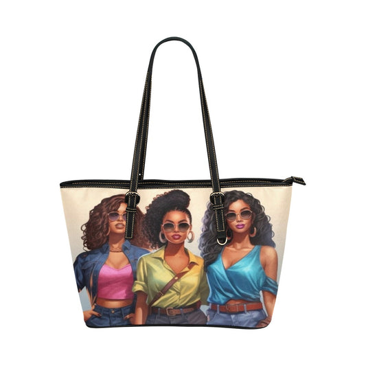 Pretty Girls1 Leather Tote Bag/Small (Model 1651)