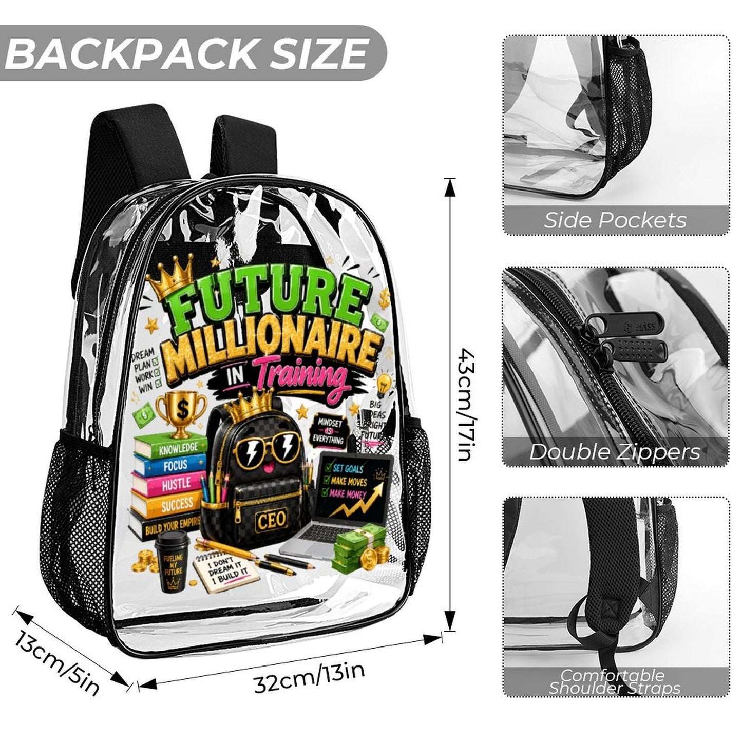Future Millionaire in Training 3-Piece Clear Backpack Set