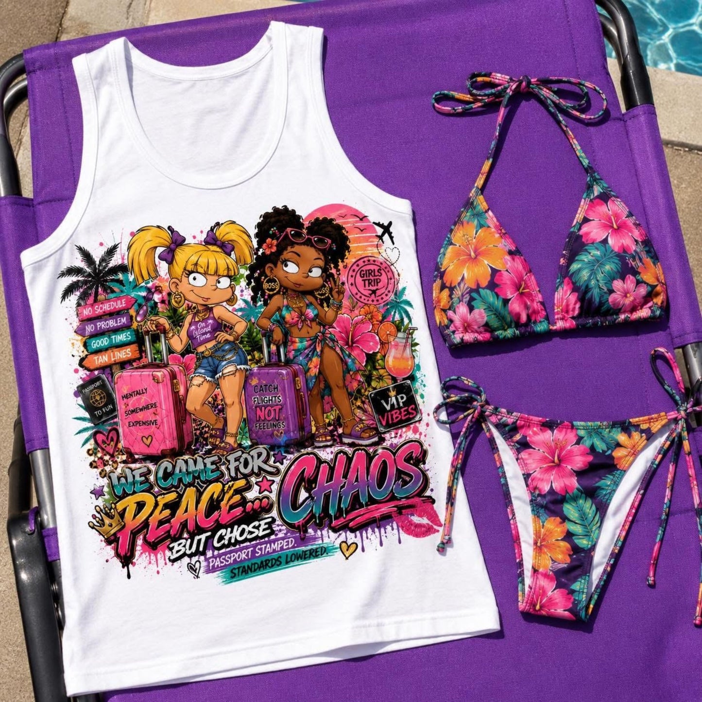 Retro Toon Inspired Besties on Vacation Tshirt