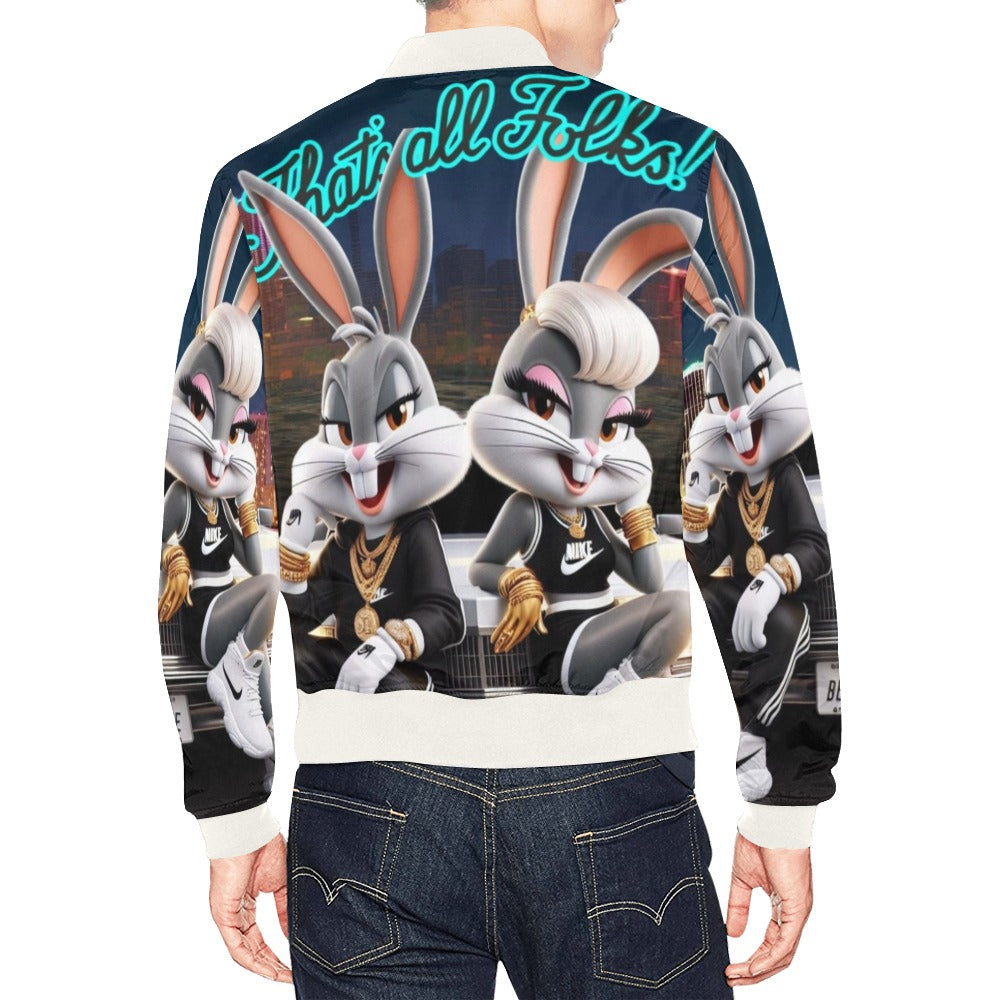 Bugs Love White Collar All Over Print Bomber Jacket for Men