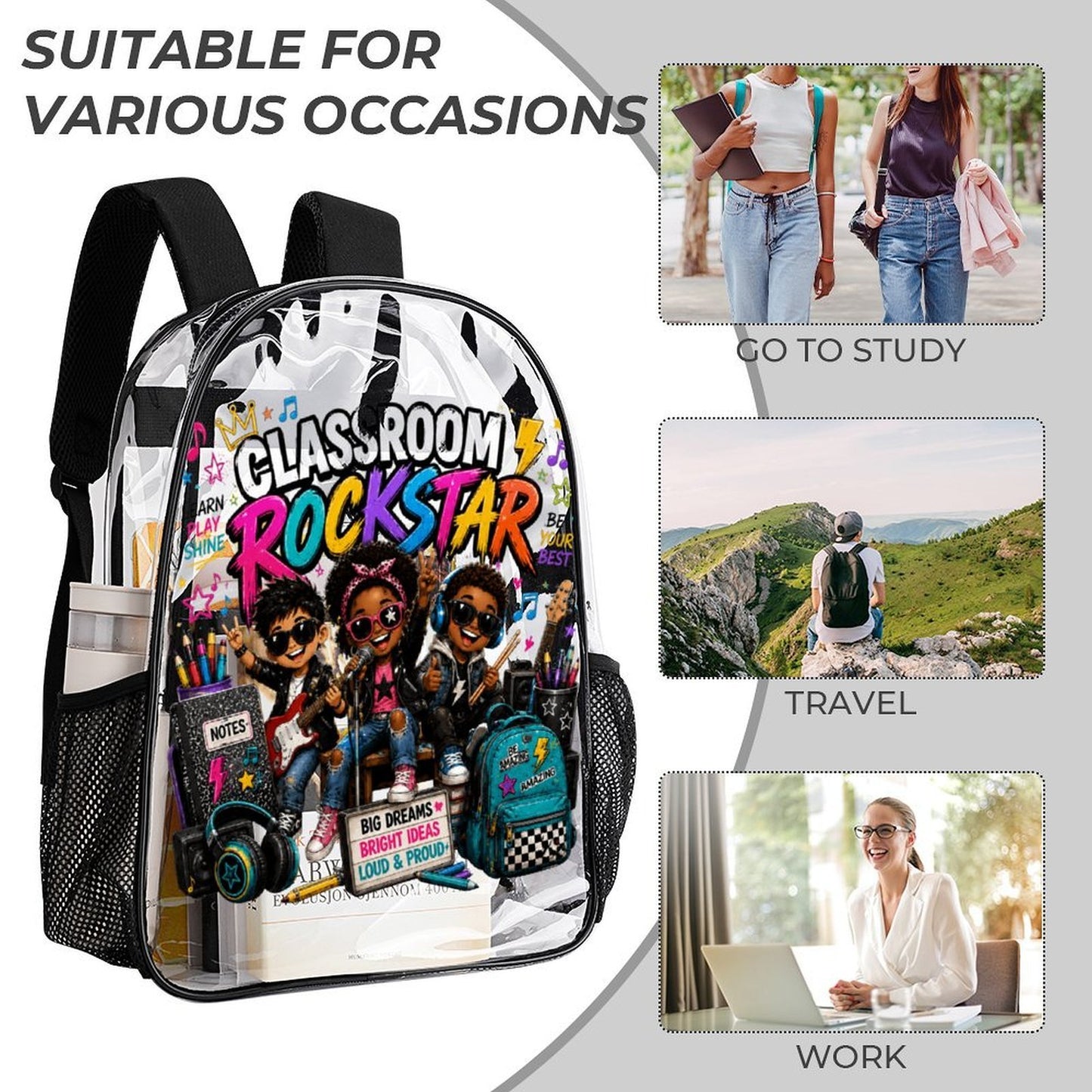 Classroom Rockstar Clear Set 3-Piece Backpack Set