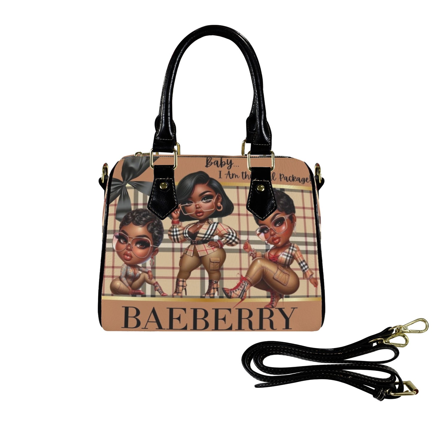 Baeberry Girls Boston Leather Black Handle Handbag