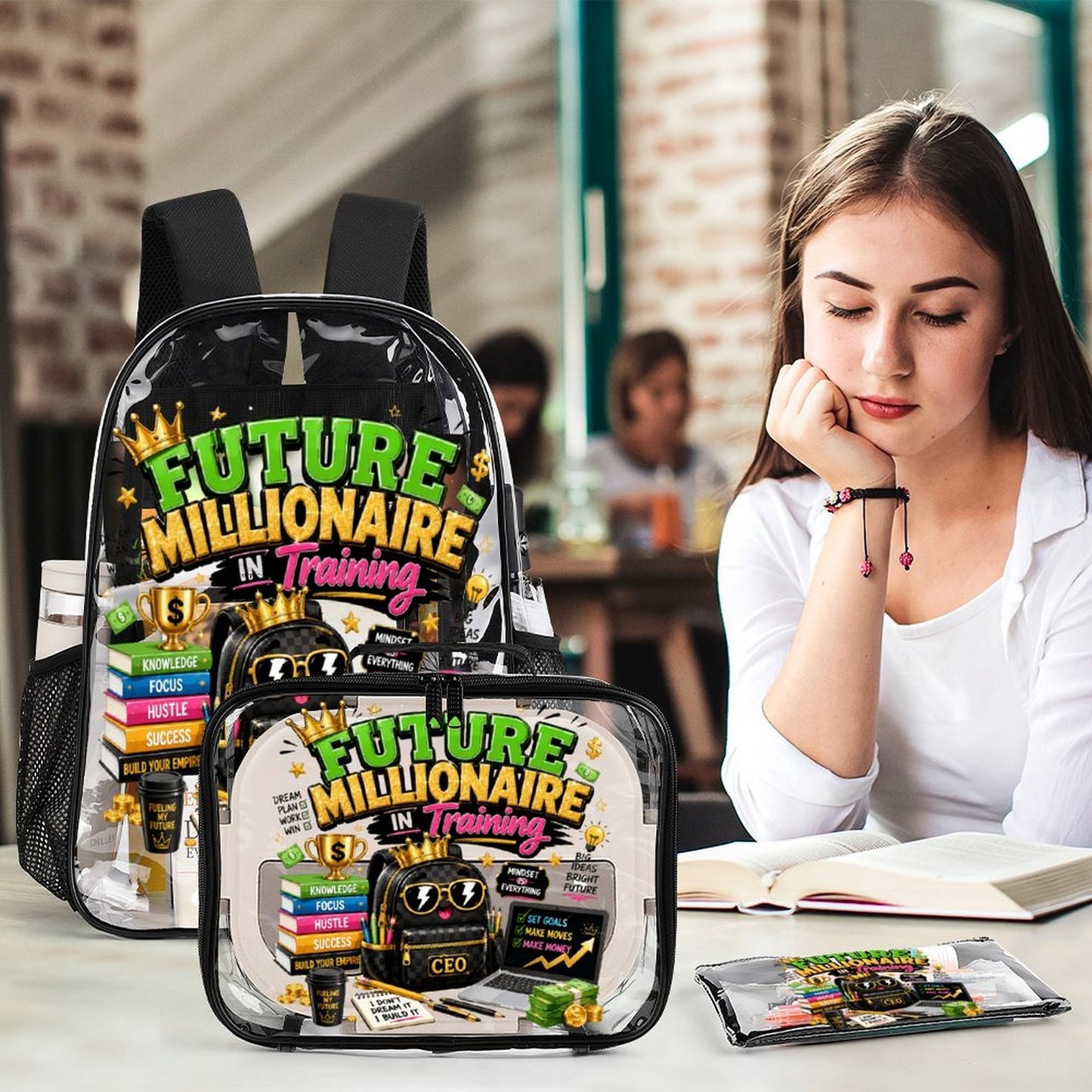 Future Millionaire in Training 3-Piece Clear Backpack Set