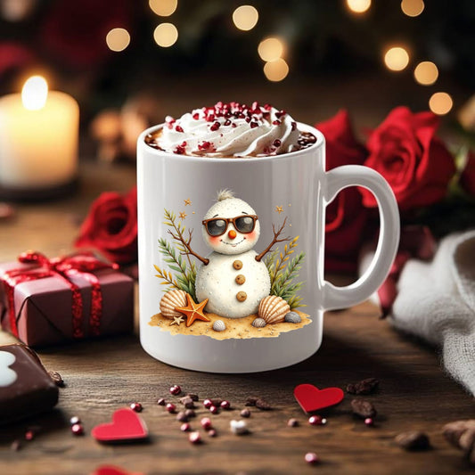 Winter Beach Snowman Mug