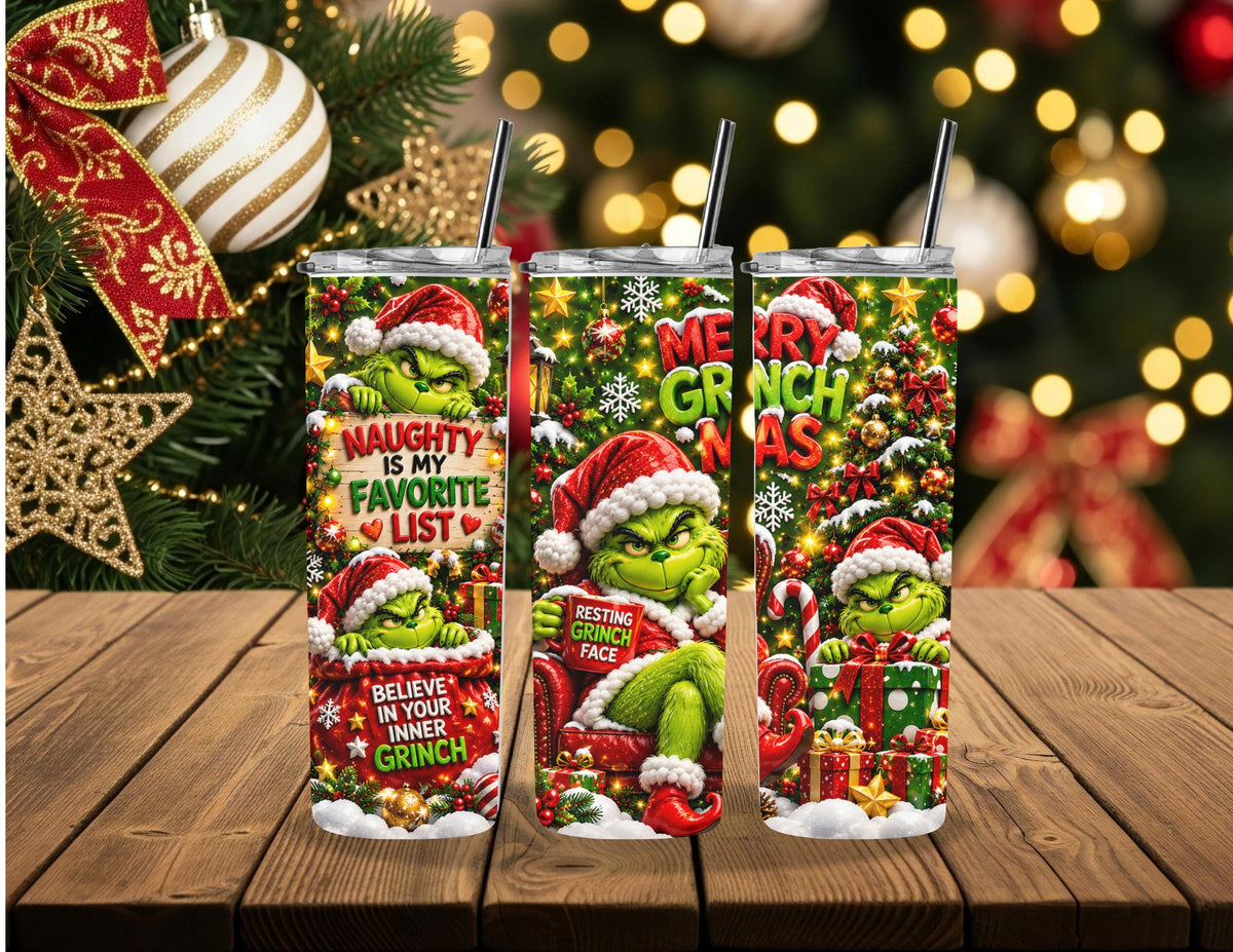 Green Christmas Character Naughty Nice 20 Oz. Tumbler