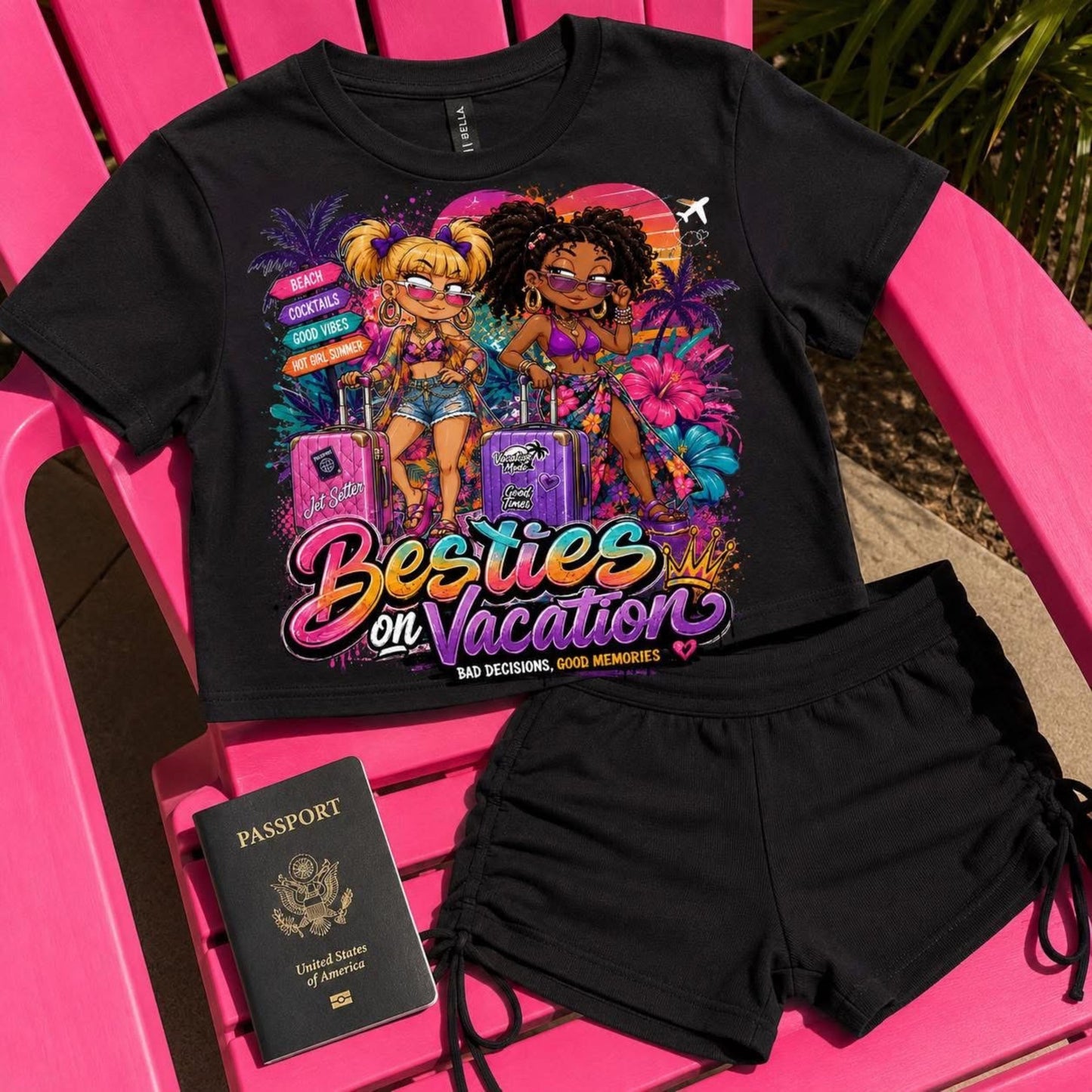 Retro Toon Inspired Besties on Vacation Tshirt