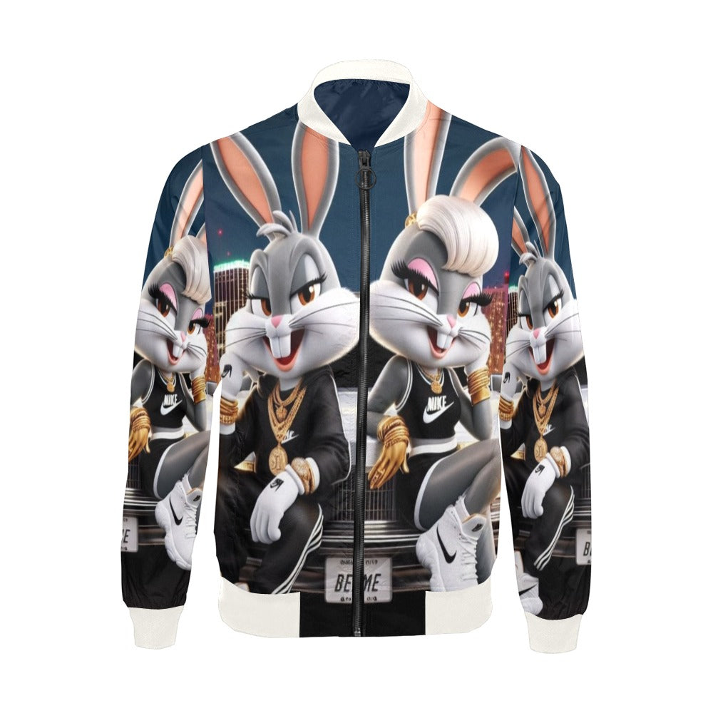 Bugs Love White Collar All Over Print Bomber Jacket for Men