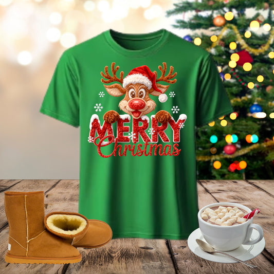 Merry Reindeer Christmas Faux Yard Shirt
