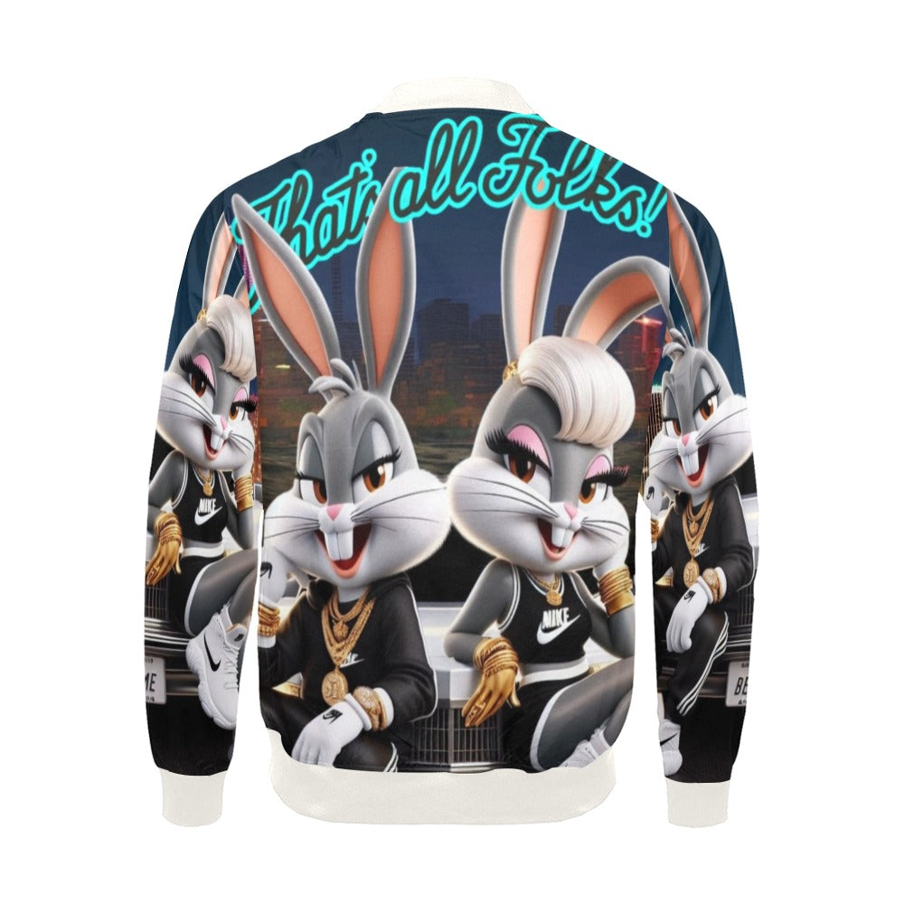 Bugs Love White Collar All Over Print Bomber Jacket for Men