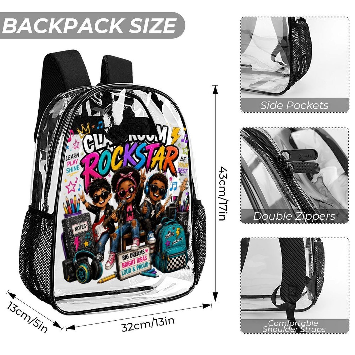 Classroom Rockstar Clear Set 3-Piece Backpack Set