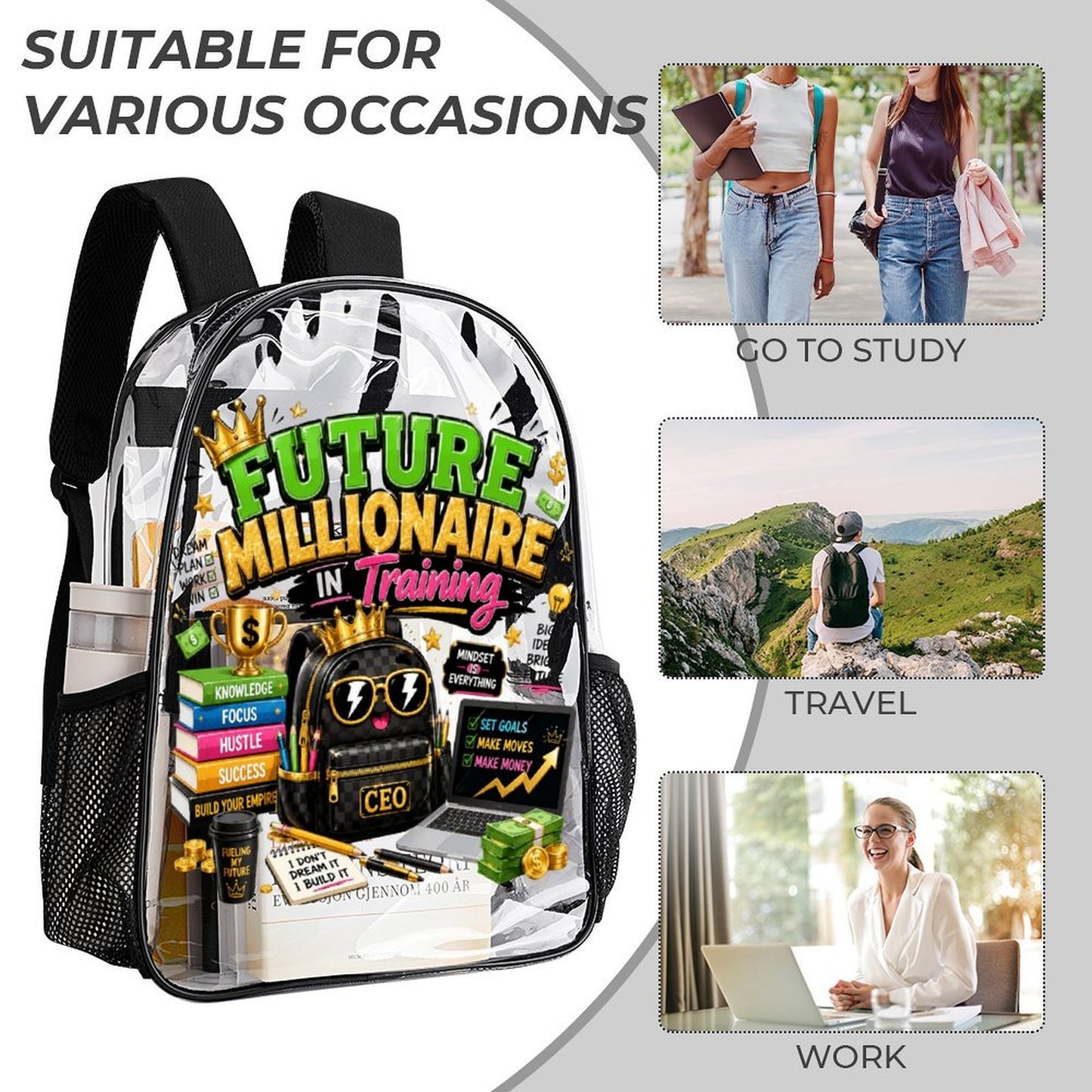 Future Millionaire in Training 3-Piece Clear Backpack Set