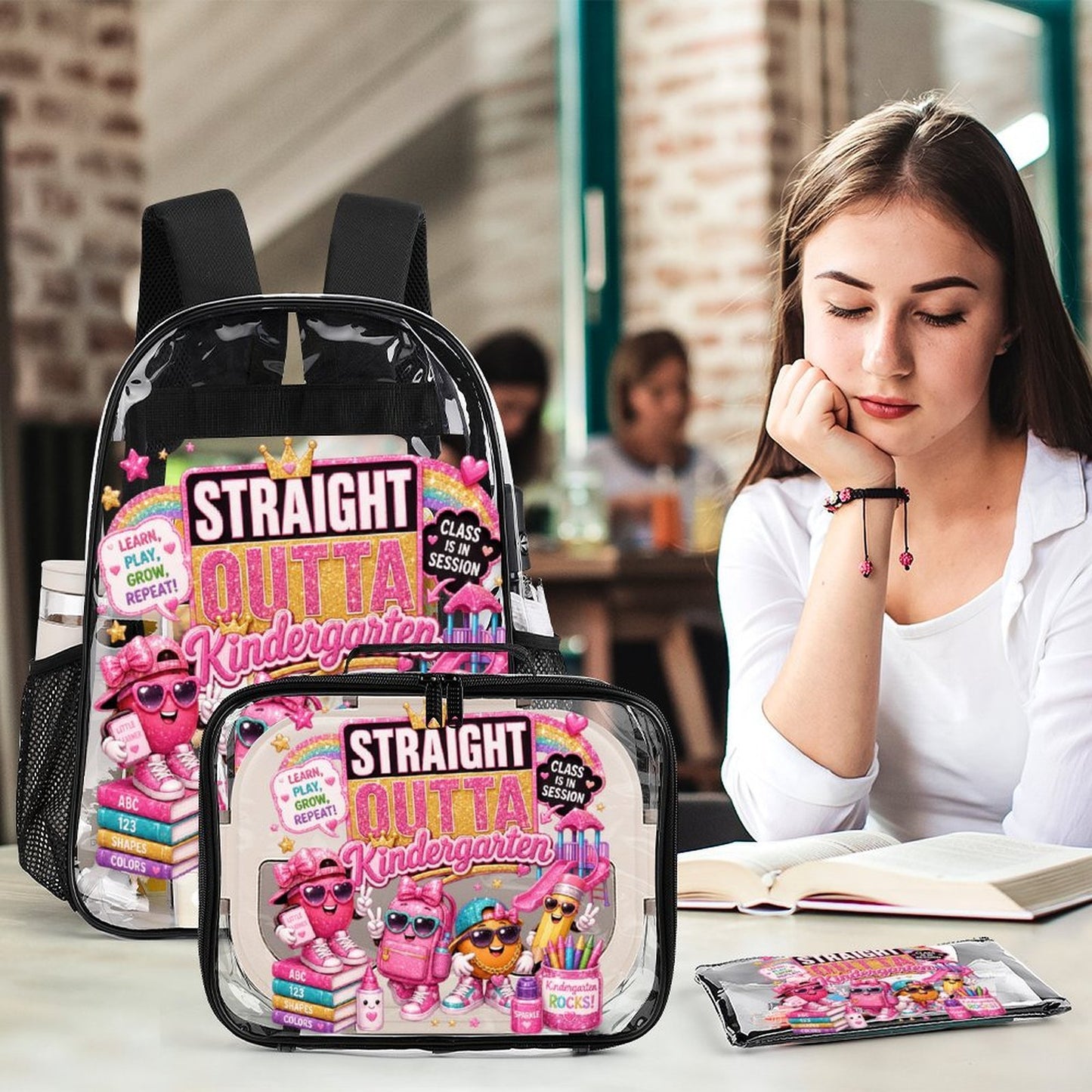 Straight Outta Kindergarten 3-Piece Clear Backpack Set