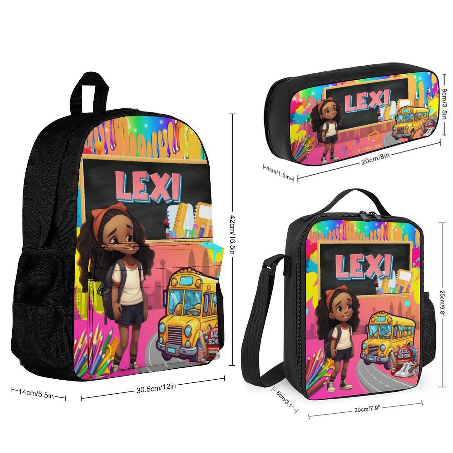Cartoon School Girl Character Backpack Bundle