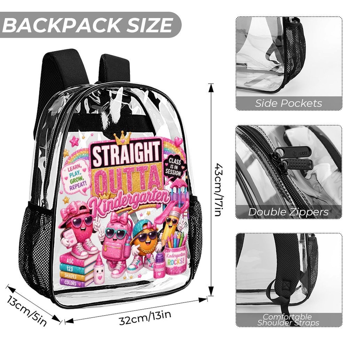Straight Outta Kindergarten 3-Piece Clear Backpack Set