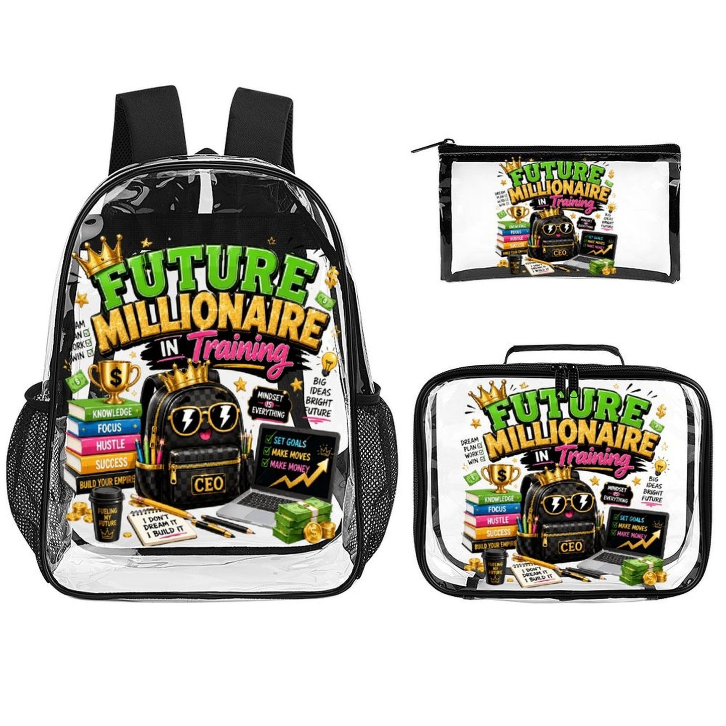 Future Millionaire in Training 3-Piece Clear Backpack Set