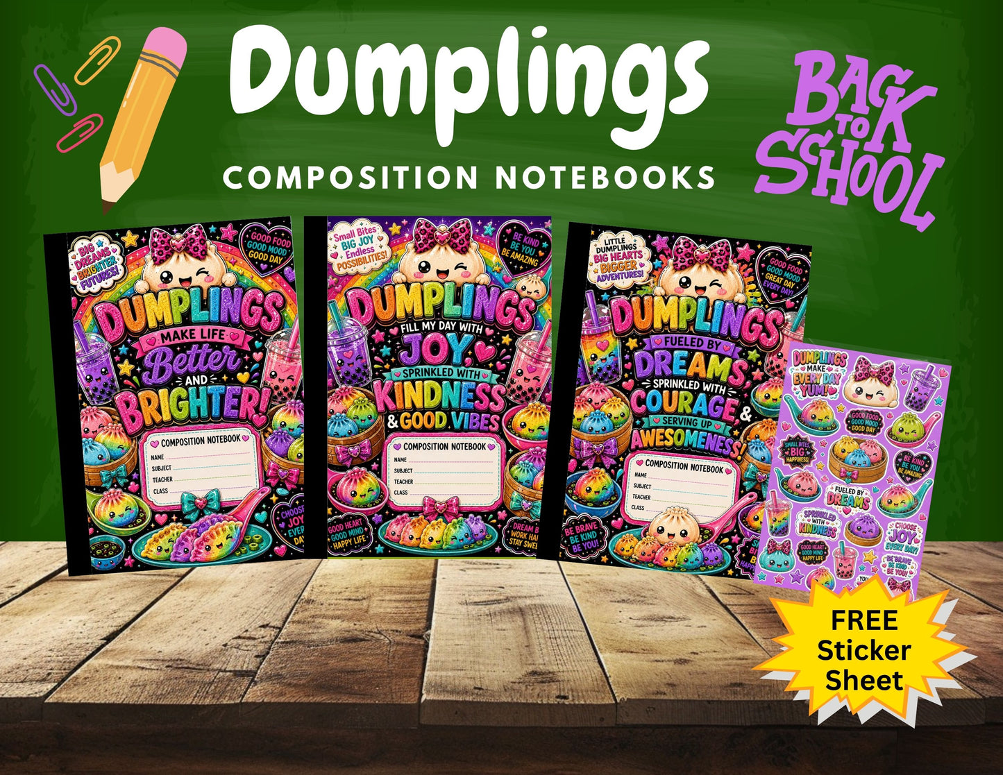 Dumplings Inspired Set of 3 School Composition Notebooks