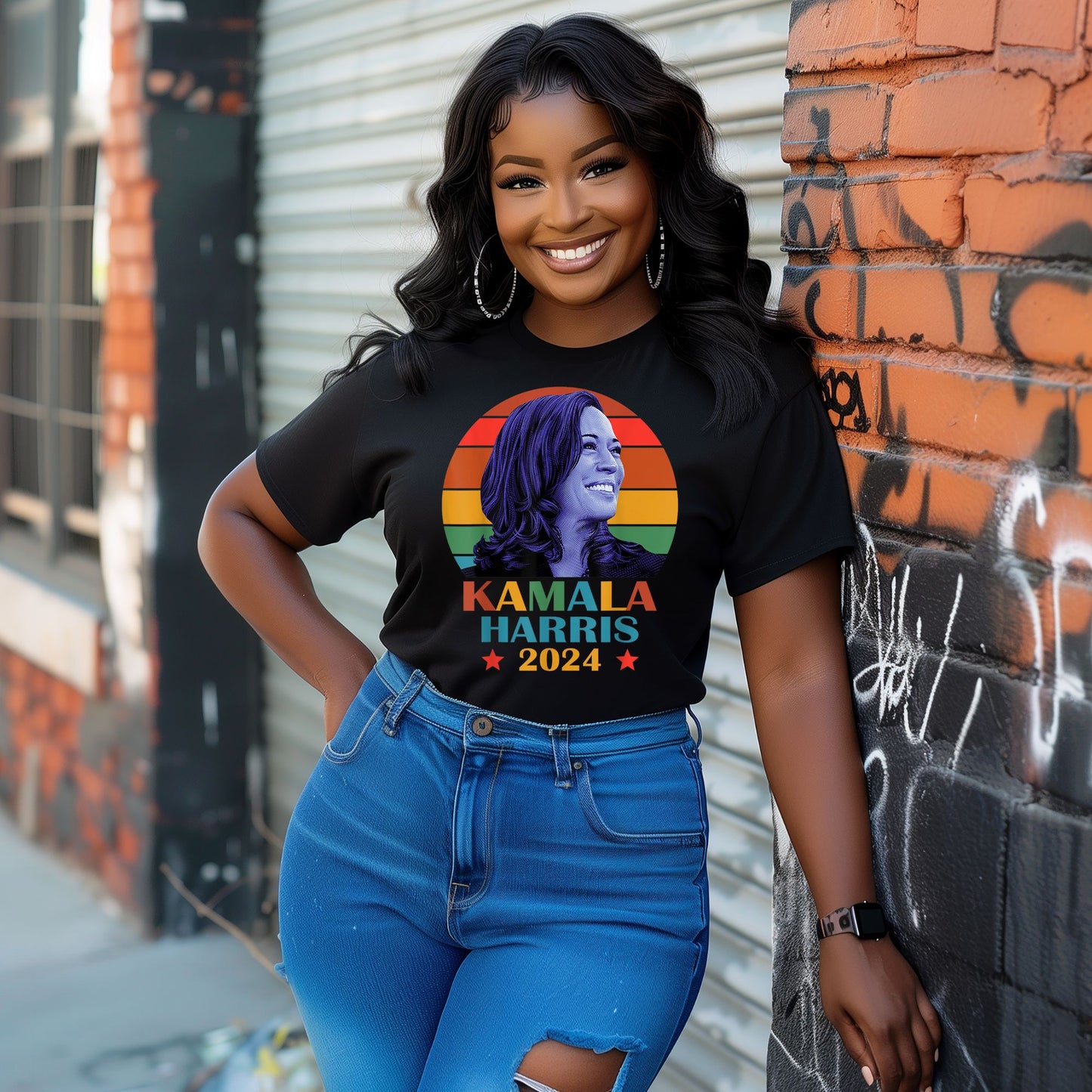 Retro Harris 2024 Inspired Rainbow Tshirt