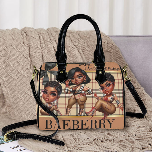 Baeberry Girls Boston Leather Black Handle Handbag