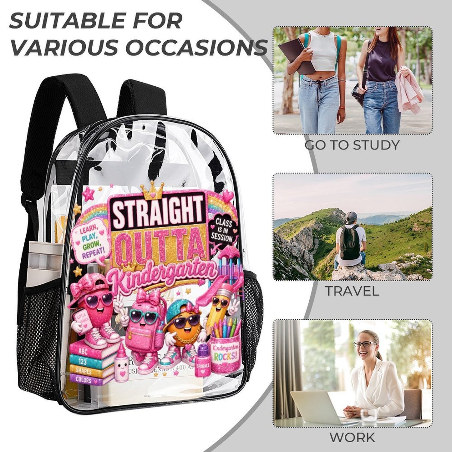 Straight Outta Kindergarten 3-Piece Clear Backpack Set