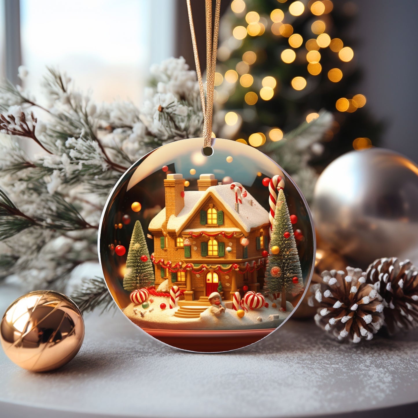 Set of 5 - 3D Holiday Cottage Ceramic Ornaments