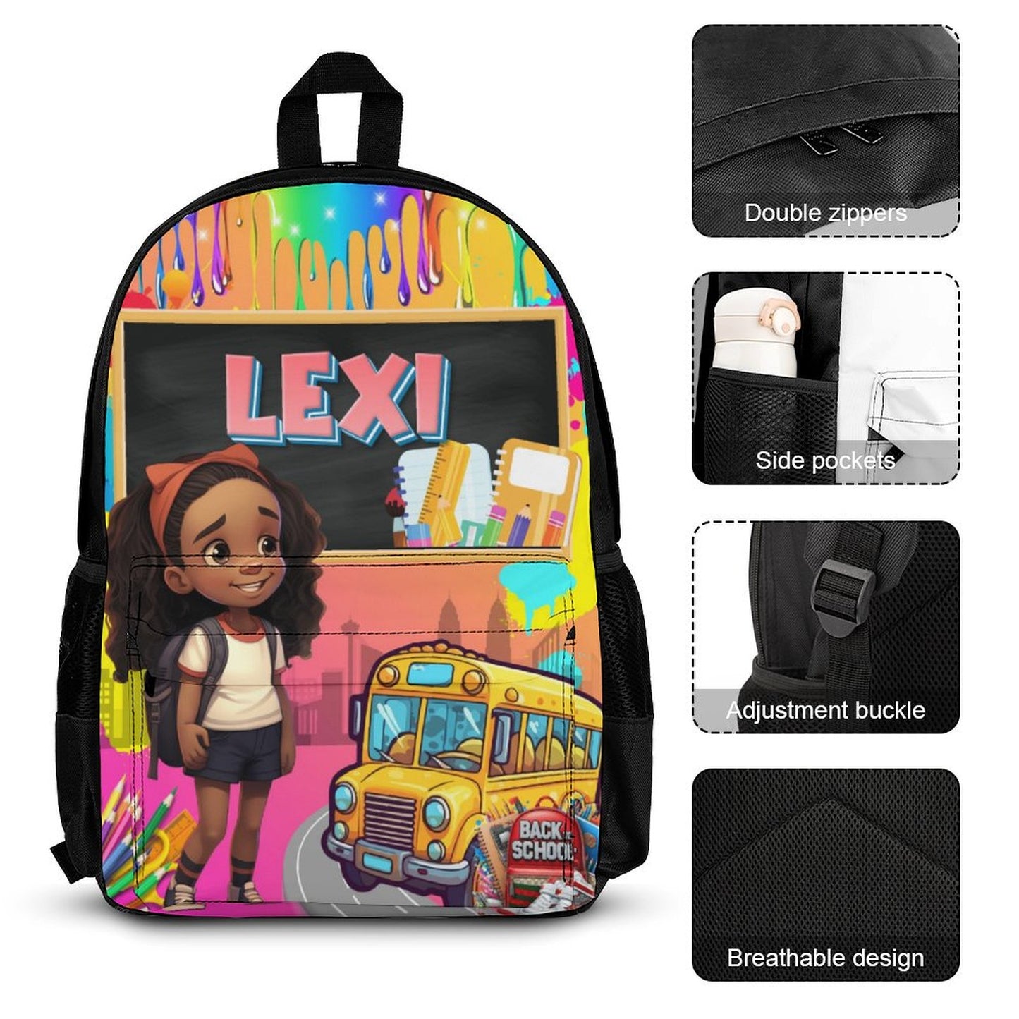 Cartoon School Girl Character Backpack Bundle