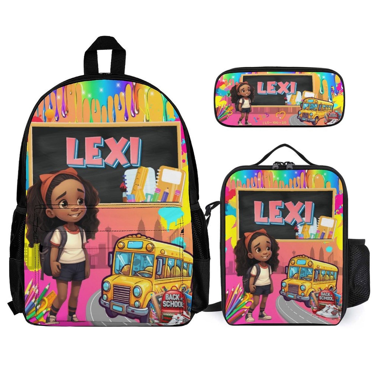 Cartoon School Girl Character Backpack Bundle