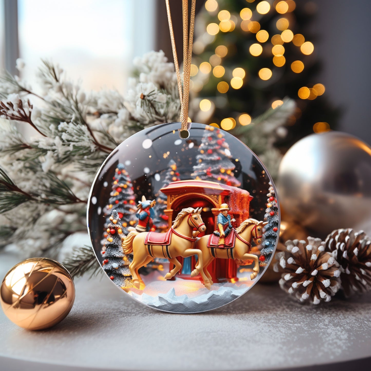 Set of 6- 3D Holiday Snowglobe Inspired Ornaments