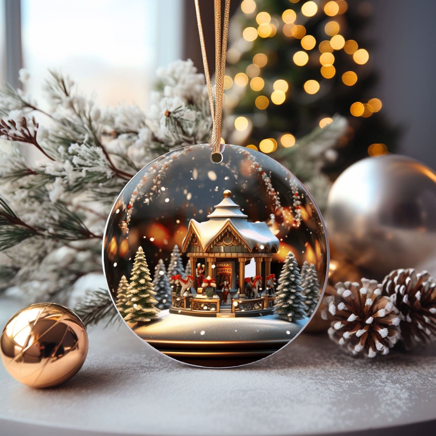 Set of 6- 3D Holiday Snowglobe Inspired Ornaments