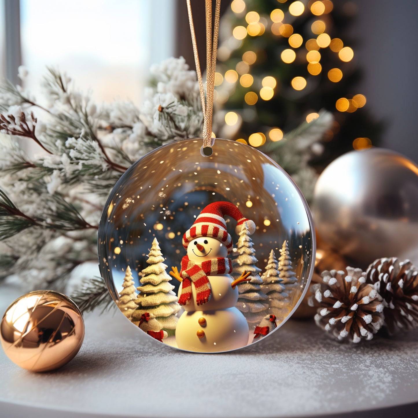 Set of 6- 3D Holiday Snowglobe Inspired Ornaments