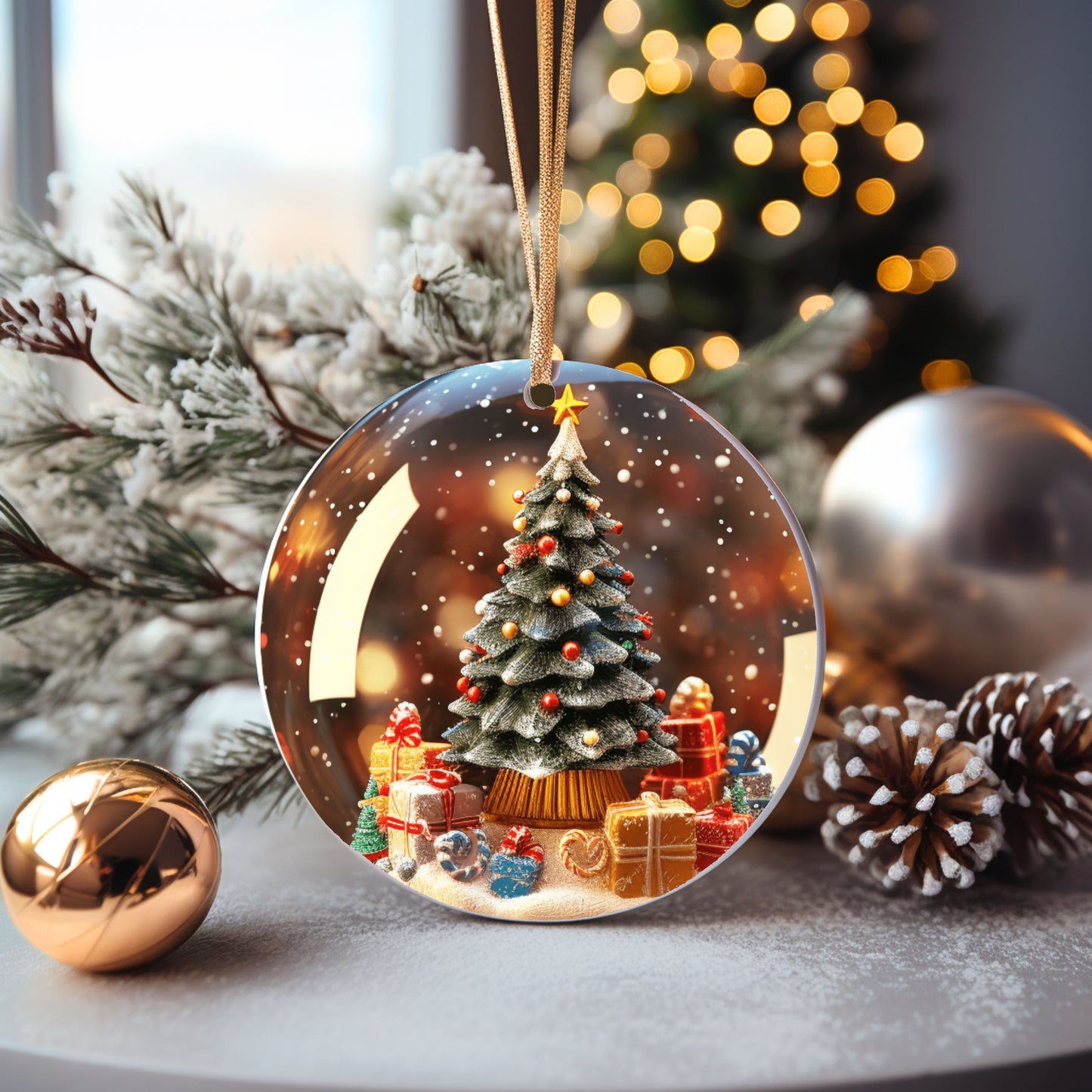 Set of 6- 3D Holiday Snowglobe Inspired Ornaments